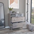 Tuhome Portanova Two Drawer Dresser, Two Open Shelves, Superior Top, Four Legs, Light Gray/White CZB6740